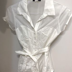 White sweetheart neckline button up top
